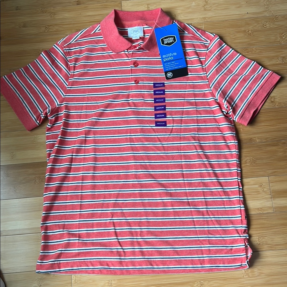 NWT Men’s Classic Red and White Striped Polo Shirt Size Medium